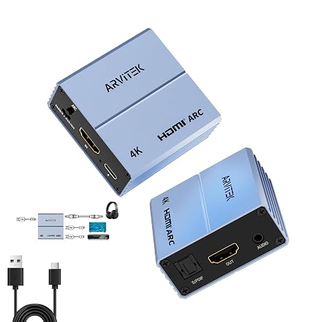 HDMI ARC Audio Extractor 4k@60Hz, 192KHz HDMI Audio Converter with Optical SPDIF & 3.5mm AUX Output for Blu-Ray Player, TV Box, Soundbar, Speaker, Amplifier