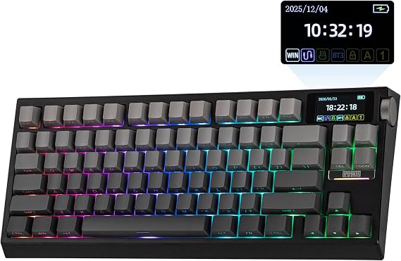 EPOMAKER G84 PRO Wireless Gaming Keyboard w/Screen&Knob, Shine Through