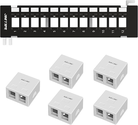Iwillink 12 Port Blank Keystone Patch Panel with 2-Port Keystone Jack Surface Mount Box 5-Pack