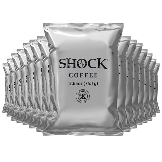 Shock Coffee Ground Stay Fresher Packs. The Strongest Caffeinated All Natural Coffee, Up to 50% more Caffeine than Regular Coffee, 6.6 pounds (40-2.65oz bags)