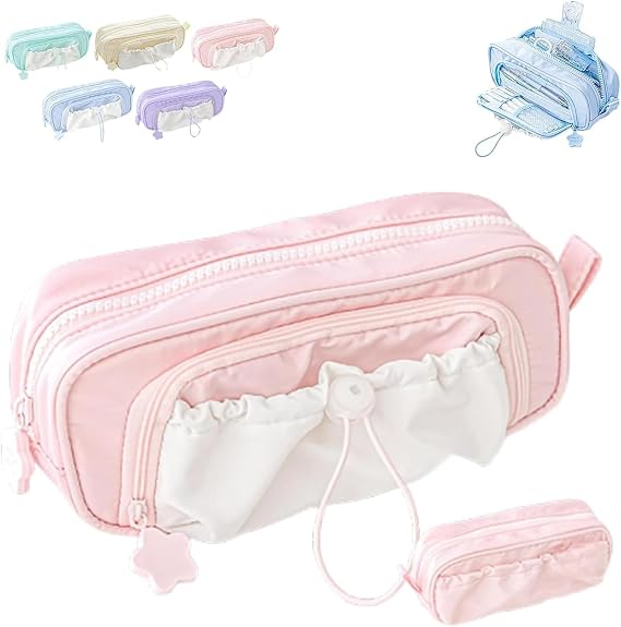 Rosy Posy Pencil Case, Kawaii Pencil Case with Stars Rosy Posy (Pink)