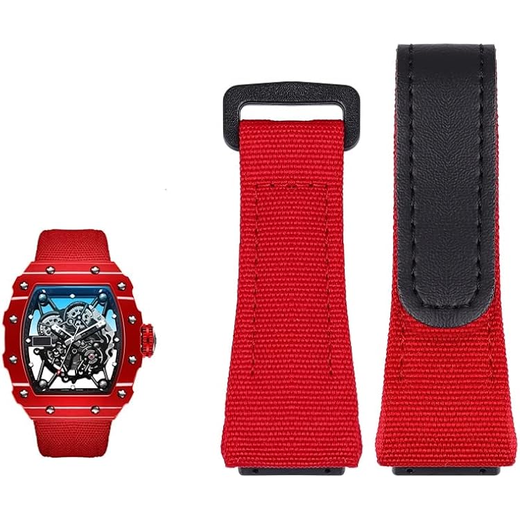 Genuine Leather Strap, Suitable for Richard Mille Nylon Strap, Men RM5053 Screwdriver, Four-Star or Five-Star Screw Head,25mm Color : Red Black, Size : 25mm