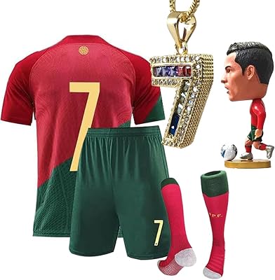 #7 Boys Soccer Jerseys, Boys Kids Youth Jersey Shirt Socks Soccer Shirt Gift Kit Set and Necklaces,Ornaments US, Age, 6 Years, 7 Years, red