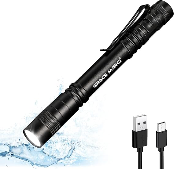 Tactical Rechargeable Pen Flashlight, 3 Modes with Clip