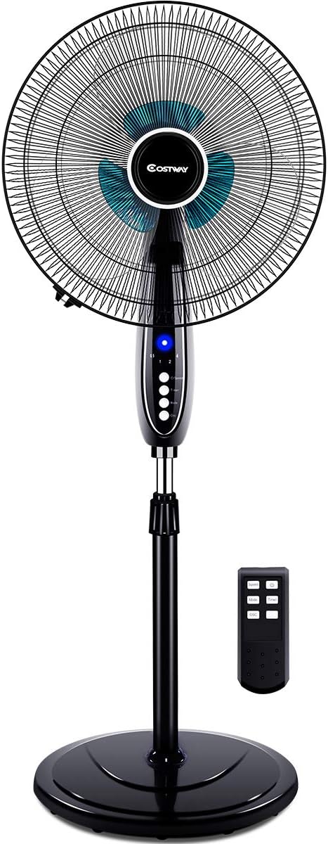COSTWAY Pedestal Fan, Adjustable Height Oscillating Fan w/Remote Control