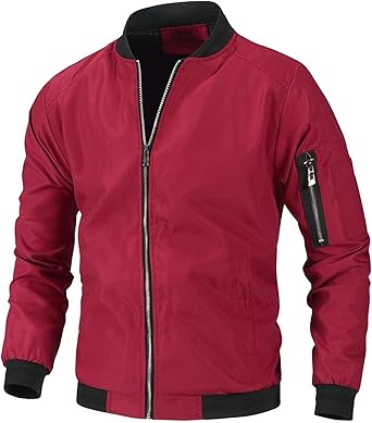 Mens Classic Fall Zipper Coat with Pocket Zip Up Bomber Jacket Lightweight Casual Solid Windbreakers
