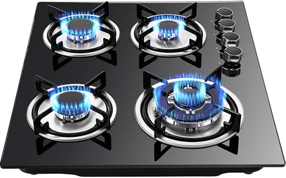 4 Burner Gas Cooktop, 23Inch Built-in Stainless steel Gas Stovetop Natural Gas Hob with Conversion Kit Thermocouple Protection, 3KW Fuel Cooking Cooktop for Apartments Indoor Restaurants Motels