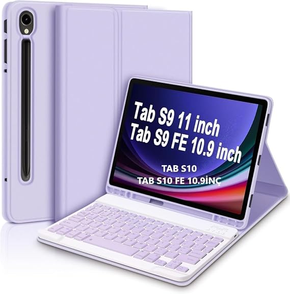 UnDePlus Samsung Galaxy Tab S10 Lite FE/S10/S9 FE/S9 ile uyumlu Kılıf Kablosuz Klavyeli Case Mobax Türkçe(12.4inç Değildir) Lila