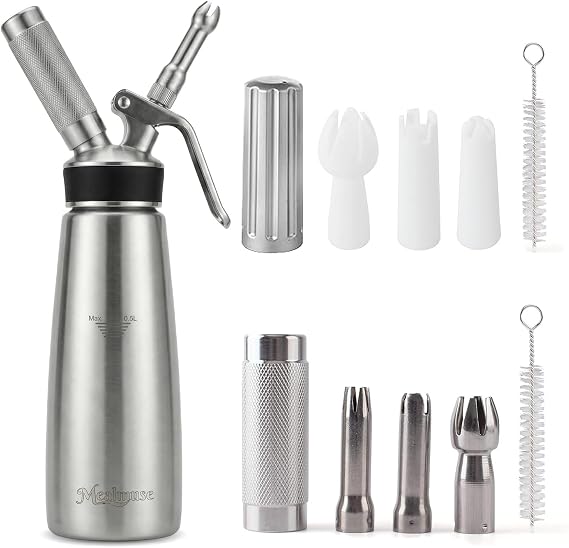 Professional 304 Stainless Steel Whipped Cream Dispenser 500ml with 6 Decorating Nozzles