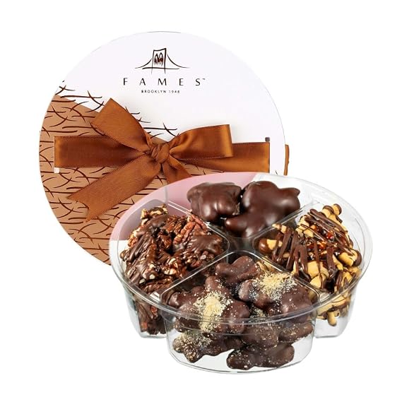 Nut Clusters Chocolate Gift Box - Chocolate Covered Nuts, 1 Lb Dairy Free | Vegan, Kosher, Dark Belgian Chocolate, Fresh Nuts, Not Too Sweet, Pecan, Almond, Cashew Clusters, Gourmet Variety