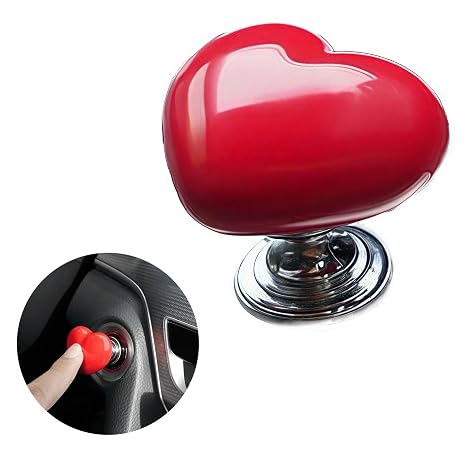 Car Start Button with Push-to-Start Rocker Lever, Engine Start/Stop Joystick,  Metal Ball-bar Starter Cover for Decorative Accessories (Metal Heart - Red)
