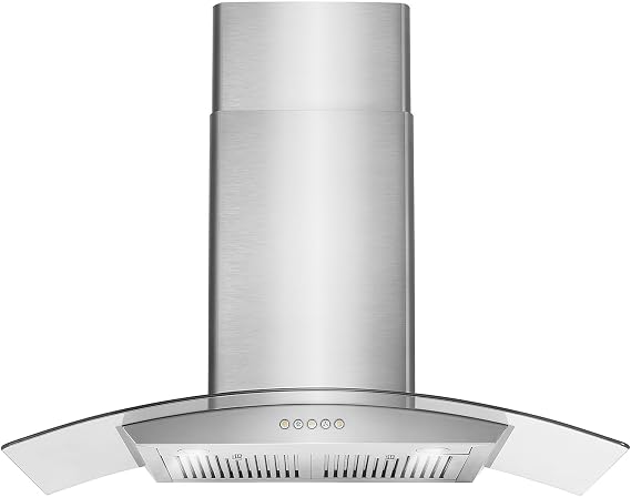 36 in. Vista Coll 380 CFM Ducted Wall Mount Range Hood LED, Stainless Steel | Cosmo COS-668A900 Push Button Controls, 3 Fan Speeds, Glass Visor, Permanent Dishwasher-Safe Baffle Filters