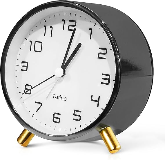 Tetino Alarm Clock for Bedroom,Analog Clock with Silent Non-Ticking,Voice Controlled Light,Small Clock for Kids, Teens,Seniors,Decor,Bathroom,Living Room,Bedside,Desk,Kitchen,Travel. (Black