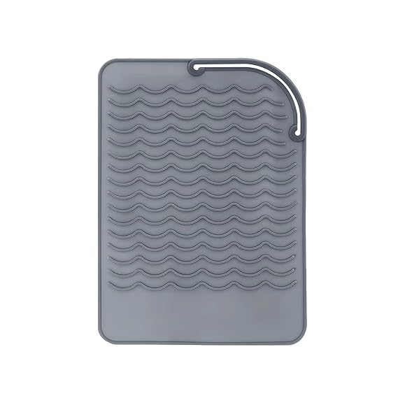 Heat Resistant Mat for Curling Iron, Flat Irons and Hair Straightener Hair Styling Tools 9" x 6.5", Food Grade Silicone, Grey