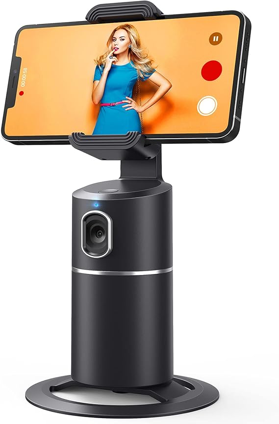 camrola Auto Face Tracking Phone Holder, No App Required, 360 Rotation Face Body Phone Tracking Tripod Smart Shooting Camera Mount for Live Vlog Streaming Video, Rechargeable Battery-Black