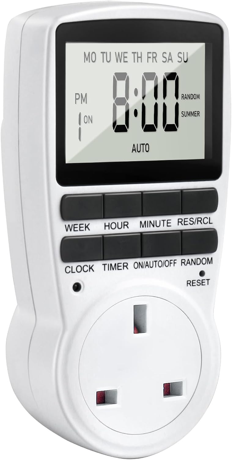 Digital Timer Plug Socket UK, 24h-Week Socket Timer Switch With 16 On-Off Programme LCD Display, Electric Light Switch Repeat Cycle Programmable Plug Timing With Random Mode for Indoor Home Appliances