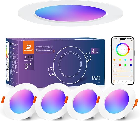 DUSKTEC Recessed LED Downlight, RGB Colour Spotlight Ceiling 7W [Energy Class E]
