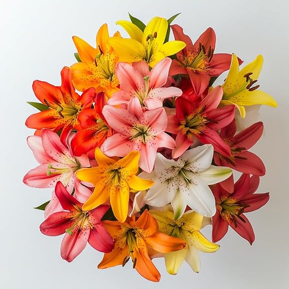 GlobalRose 10 Assorted Asiatic Lilies Responsibly Sourced Lily Flowers Hand-Picked Flowers Fresh Bouquet for Graduation, Anniversary, Birthday & Special Occasions