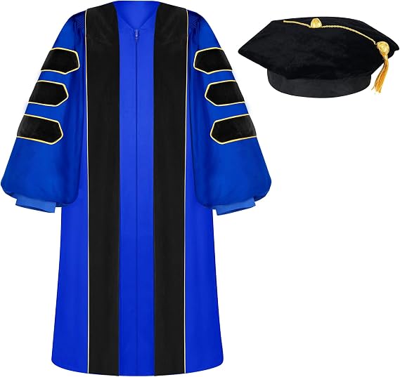 Unisex Doctoral Graduation Gown with Gold Piping | Academic doctoral Cap and Gown for Graduation Ceremony