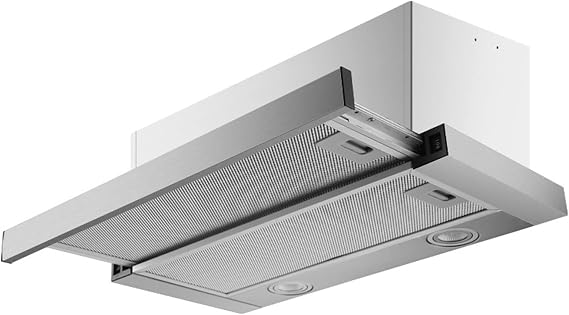 Stainless Steel Kitchen Cooker Hood, 600mm Built-in Extractor Fan with LED Light, Top Vented Range Hood, Hidden Pull-Out Design for Modern Kitchens