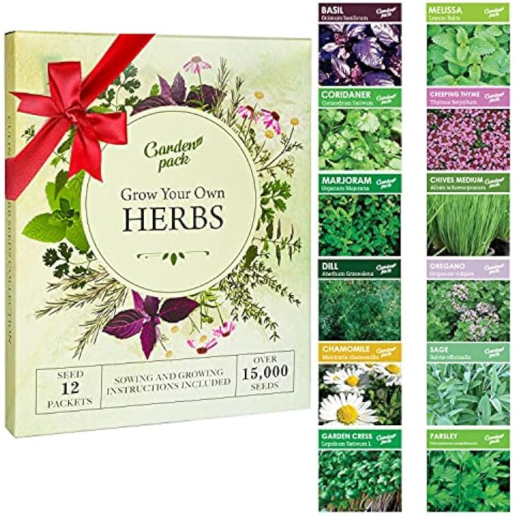 Grow Your Own Herbs Garden Kit - 12 Herb Seeds Variety Pack - Basil, Mint, Rosemary Seeds & More Packets in a Box with Growing Manual by Garden Pack