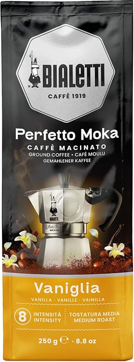 Bialetti - Perfetto Moka Vaniglia: Medium Roasting Ground Coffee, Vanilla Aroma, 8.8 Oz - 250g, Bag with Flavour-Saving Valve