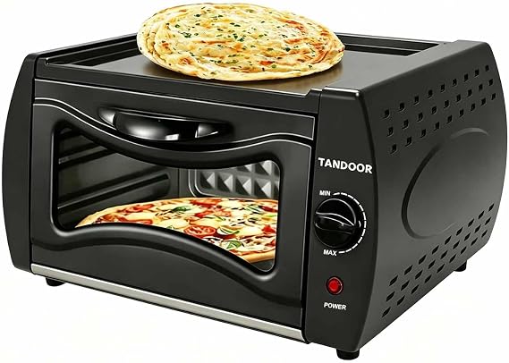 Electric Tandoor Oven 15L 2100W Countertop Pizza & Naan Maker, Up to 400°C High Heat, Compact Indoor Oven with Glass Door, Multi Cooking for Chapati, Pizza, Grill, UK Plug Black