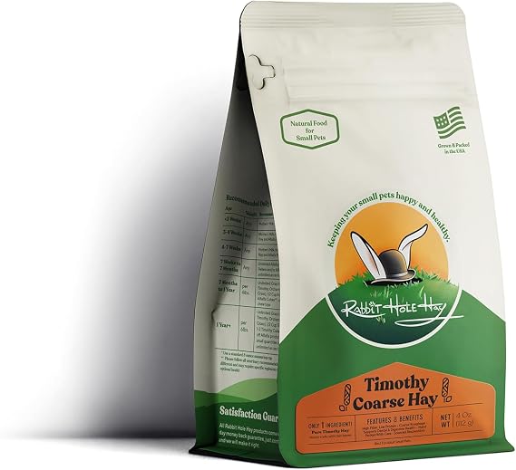 Rabbit Hole Hay - Ultra Premium Coarse Timothy Hay for Small Pets - 4 oz Pack