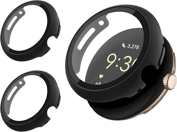 Pack 3 Cases with Screen Protector for Google Pixel Watch 3/2/1 41mm, Built-in 9H Tempered Glass Film Hard PC Bumper Full Coverage Protective Cover (Black*3)