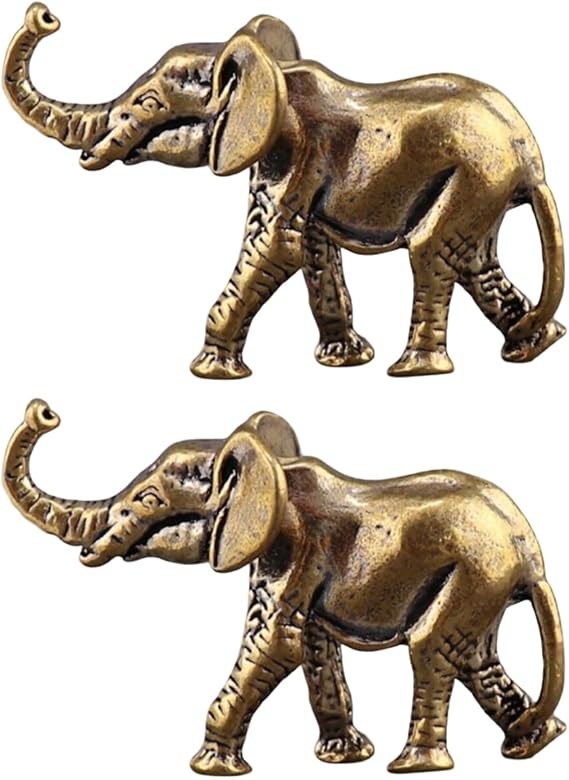 2 Pcs Mini Brass Elephant Figurines for Home Desktop Decor