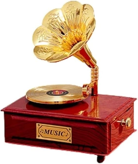 Music Box Record Phonograph Music Box Jewelry Storage Music Box for Decoration Birthday for Lover (Size : 11 * 7.3 * 14.5cm) Valentine's Day(Brown)