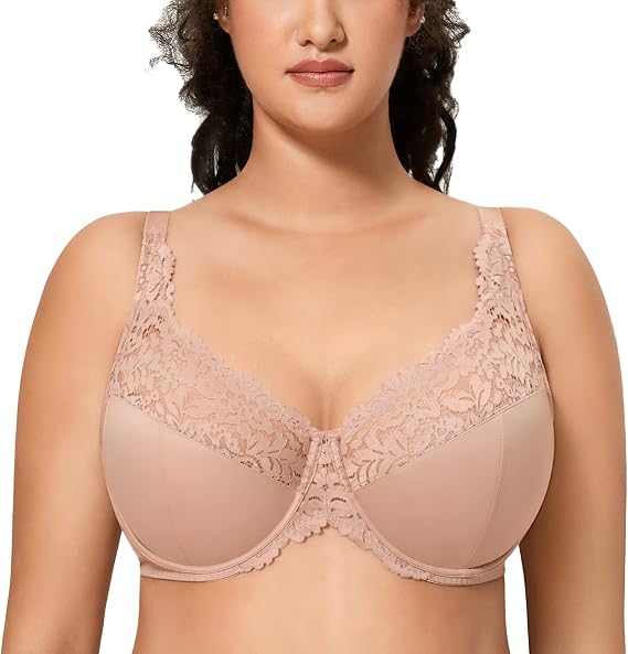 DELIMIRA Women's Minimizer Bra Full Coverage Plus Size Underwire Lace Unlined Sexy