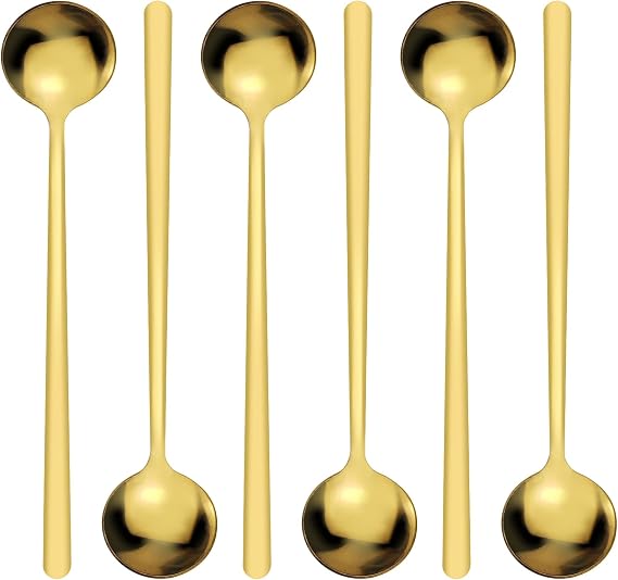6 Pack Coffee Spoons, Stainless Steel Round Dessert Spoons Set for Chocolate, Cake, Tea, Ice Cream (6, Gold)