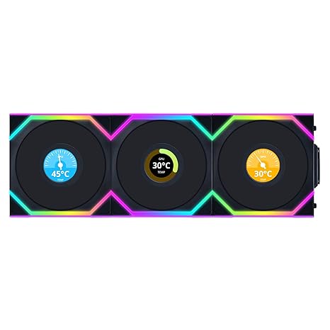 Lian Li UNI FAN SL Wireless LCD PC Fan 120mm RGB 3-Pack Reverse Blade Gaming PC Fans Black | PWM Fan - 40 ARGB LEDs - up to 1,900 RPM - Slot-in System - High Airflow - Low Vibration - Quiet