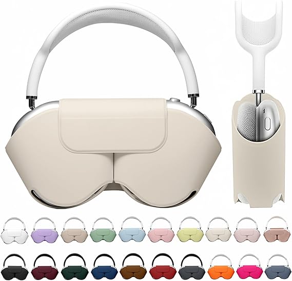 Maxjoy for Apple Airpods Max Smart Case Cover, Soft PU Leather Protective Cover Accessories for Airpod Max with Sleep Mode, Anti-Dust Travel Carrying Case for Airpods Pro Max Headphones, Beige