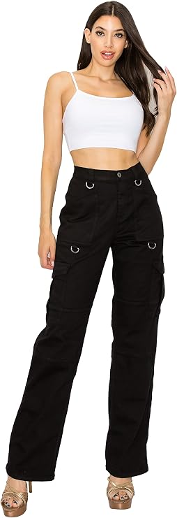 Aphrodite High Waisted Cargo Pants Womens High Rise Waist Multi Pockets Tapered Leg Fashion Casual Jeans