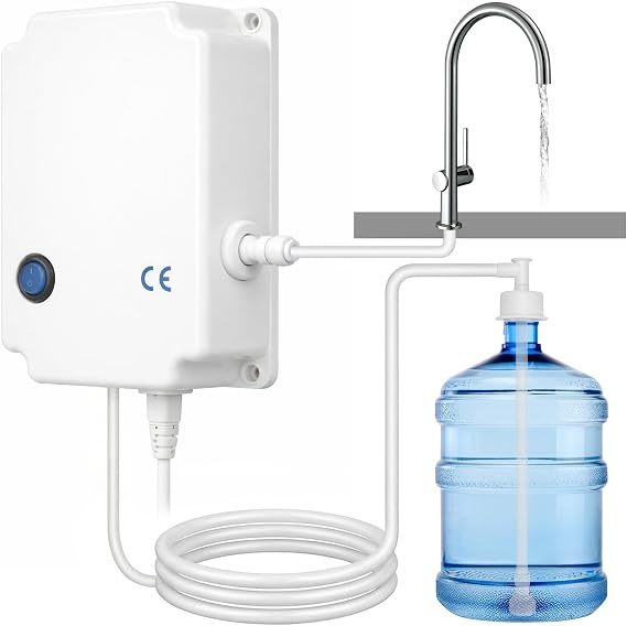 Bottled Water Dispenser Pump System, 220V AC Drinking Water Pump with Automatic Shut-off & 70 PSI, Pre-installed Quick-Connects, for Home, Office, and Refrigerator, Coffee/Ice Machine, Faucets