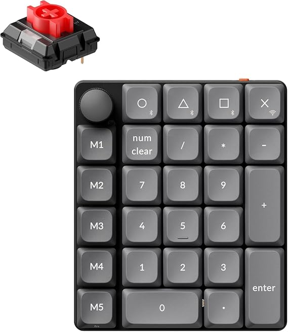Keychron K0 Max Wireless Low-Profile Number Pad, QMK/VIA Programmable, Hot-Swappable Red Switch, RGB Backlit, 2.4GHz & Bluetooth 5.3, 1000Hz Polling Rate, with Knob, for Windows/Mac