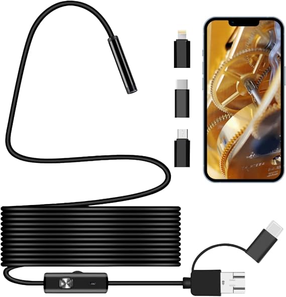 Snake Inspection Borescope,Inspection Camera With Light,Type C Endoscope Ins/pection Camera,Drain Ca/mera with Light, 6 Led Lights,Telescopic Ca/mera,IP67 Waterproof Endoscope（1.5m Flexible Wire）