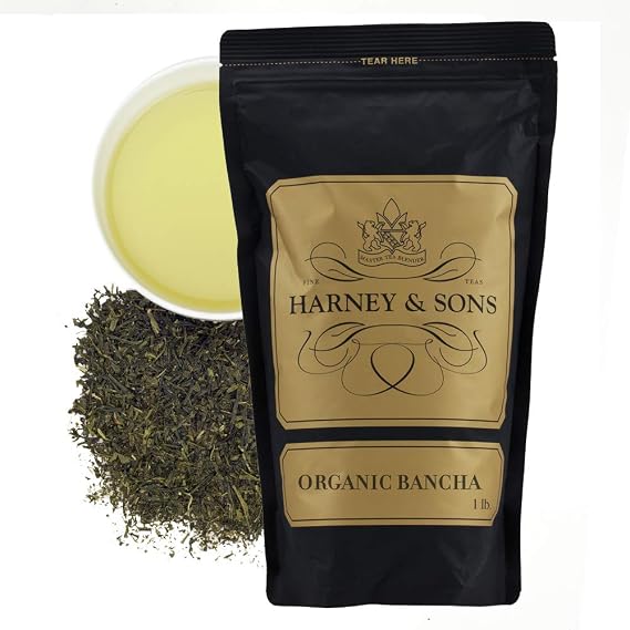 Harney & Sons Organic Bancha Loose Leaf Green Tea, 16 oz | Certified organic Japanese Bancha green tea with a light-bodied, grassy flavor. Contains caffeine.
