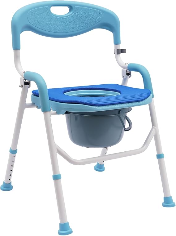 Folding Shower Chair for Seniors, Adjustable Foldable Bath Safety Seat Detachable Bedside Commode Chairs with Wheels, Sturdy Shower Seats Raised Toilet Padded Seat for Elderly Disabled