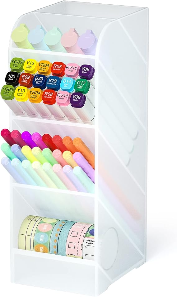 Asten Pen Holder, Pencil Holder for Desk, Pen Organizer (Clear, 1 Pack) | Pencil Organizer with 5 Compartment for Office, School, Spacious Pen Storage Organizer with 5 Compartment for Pens, Markers