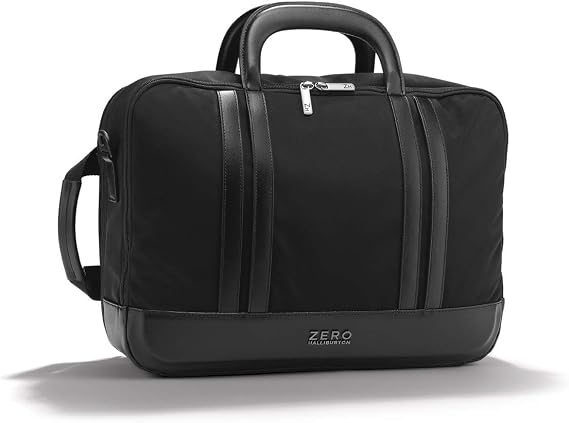 ZERO Halliburton The Journal Nylon Lightweight Briefcase (Black, Three-Way Expandable Briefcase)