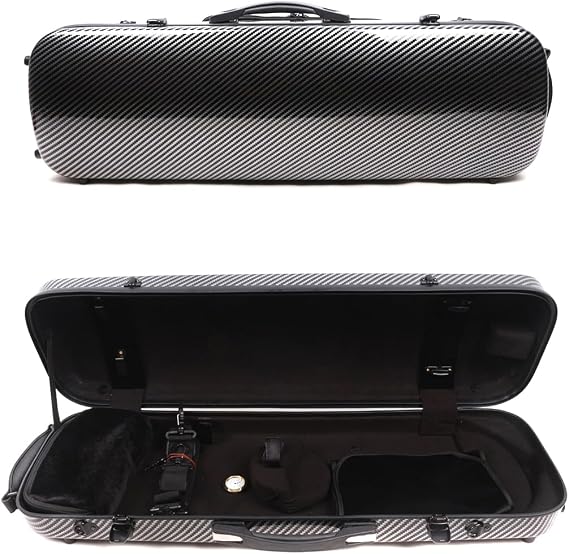yinfente Violin Case 4/4 Full Size Carbon Fiber Oblong Violin Bag With Music Sheet Bag Adjustable Backstrap Hygrometer Lightweight Protable