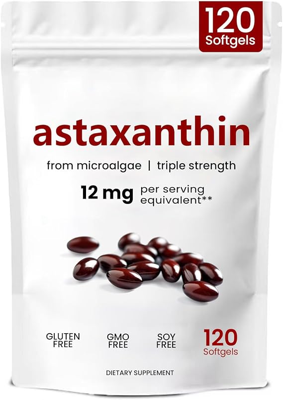 Astaxanthin Supplements 12mg 120 Softgels,Astaxanthin Softgels, Triple Strength Astaxanthin 12mg,Premium Astaxanthin Antioxidant Supplement for Skin, Eyes, and Joint Healthy | 4 Month Supply (1)