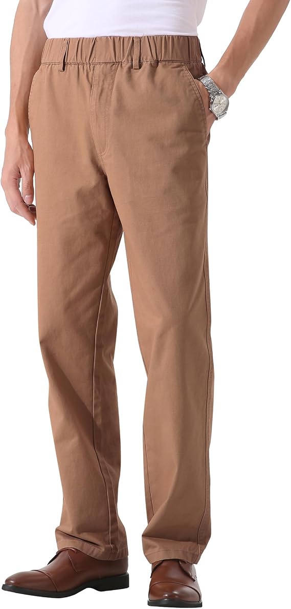 Soojun Men's Cotton Relaxed Fit Full Elastic Waist Twill Pants