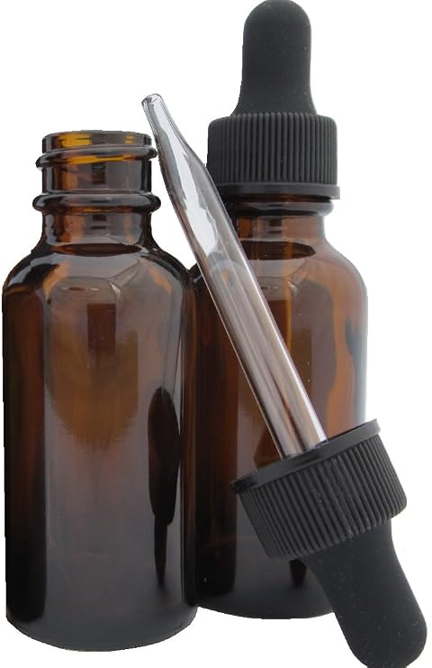 DropperStop 1oz Amber Glass Dropper Bottles 30mL with Tapered Glass Droppers - Pack of 2