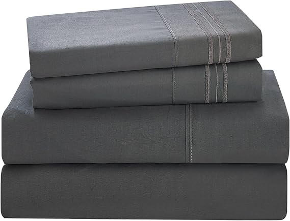 Yibeizi Full Size Bed Sheets Set, Grey Cooling Hypoallergenic Microfiber Double Bed Sheets, Soft Oeko-Tex Extra Deep Pocket Sheets & Pillowcases Wrinkle Free Bedsheets