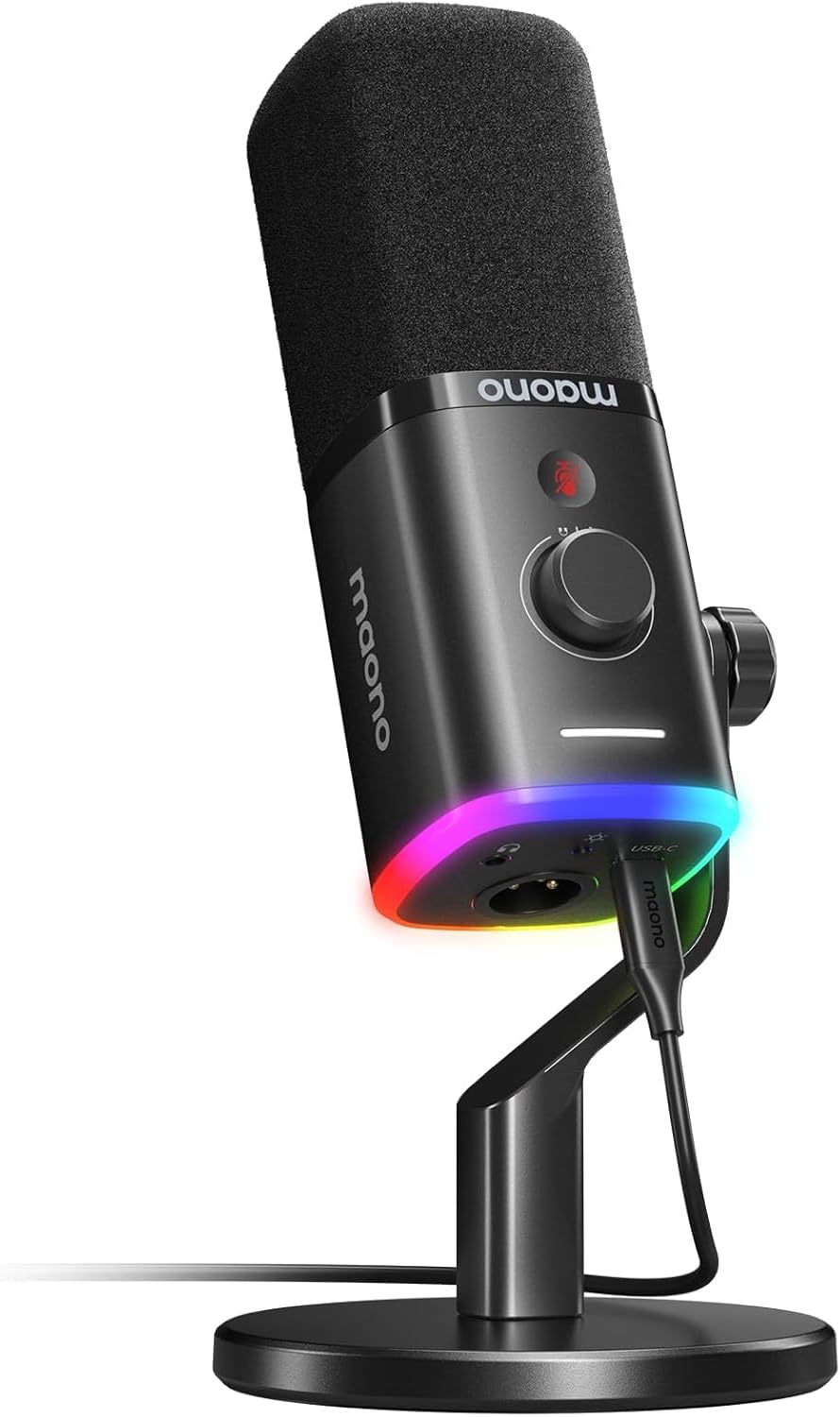 MAONO XLRUSB Gaming Microphone, Noise Cancelling PC Microphone for Podcast Streaming Dynamic Microphone Mute Button Unidirectional Microphone for YouTube Recording, Voice Chat, Live Streaming, Game