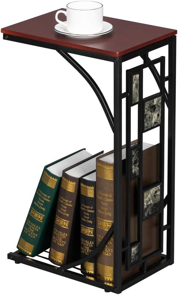 C Shaped End Table, Small Coffee Table Sofa Couch Bedside Table for Small Spaces, Living Room, Bedroom